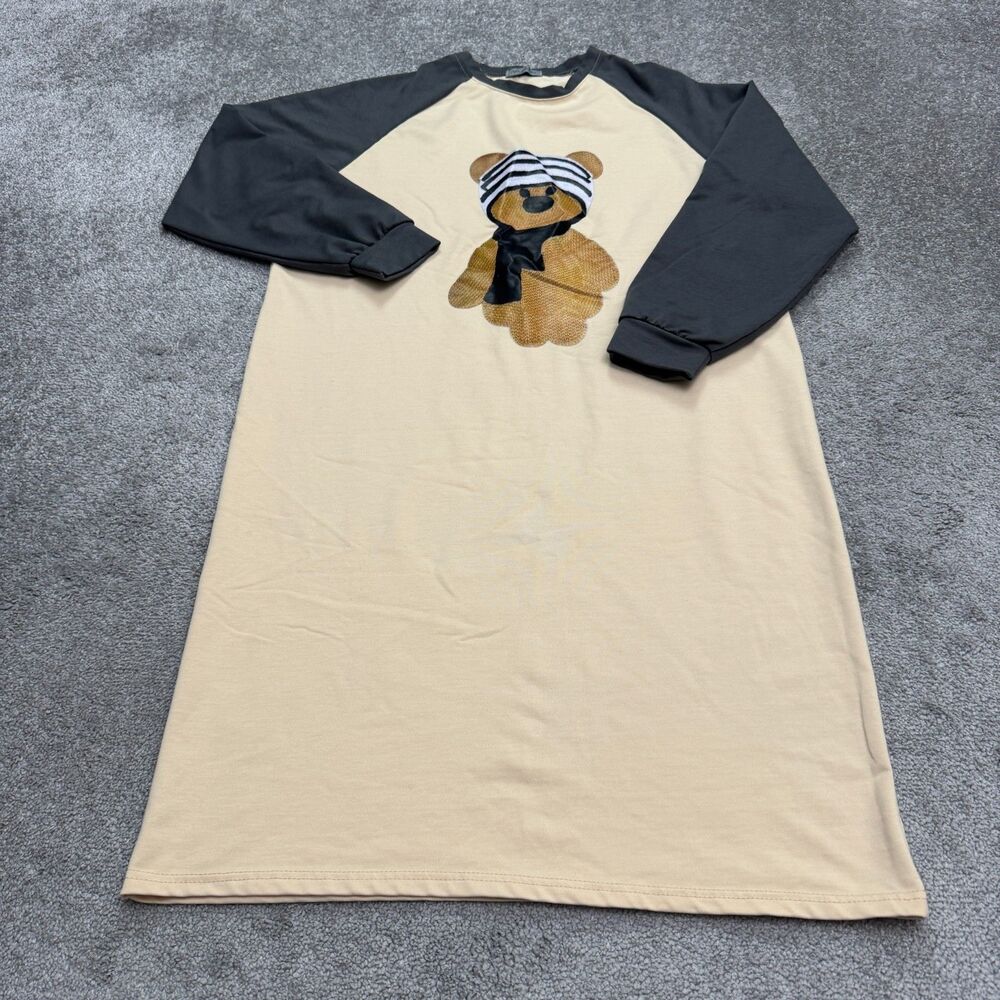 Mon Boutique Graphic Teddy Bear Sweatshirt Dress Womens XL/2XL Beige Gray Raglan